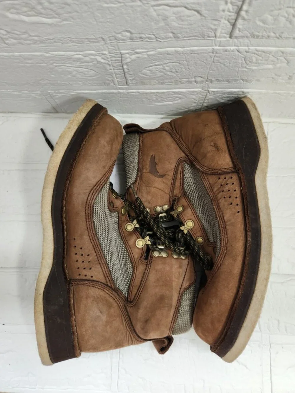 Simms Fishing Wading Boots Men Size 9 Brown Suede Felted Sole Lace Up High Top